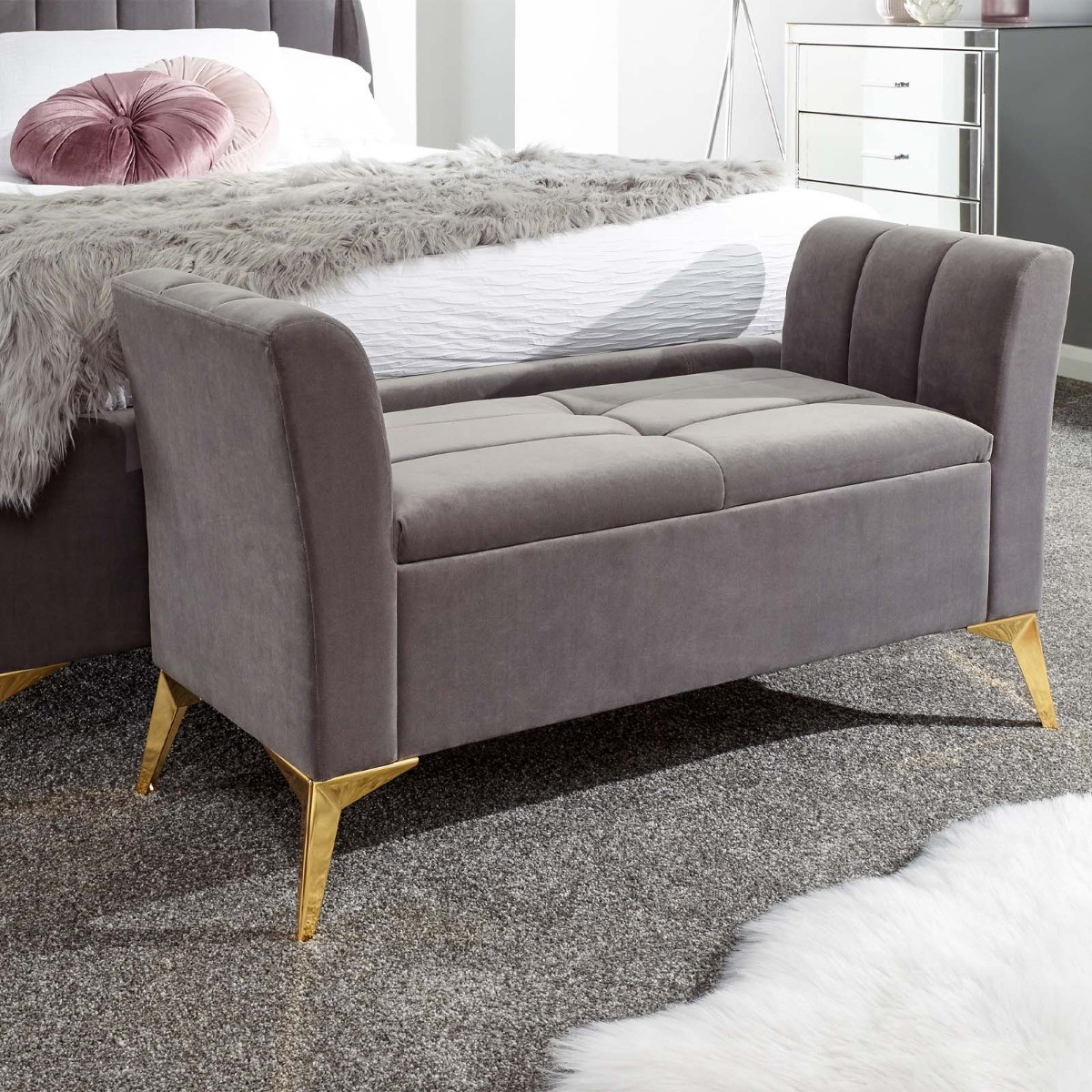 Pettine Fabric Ottoman Storage Bench - Grey>