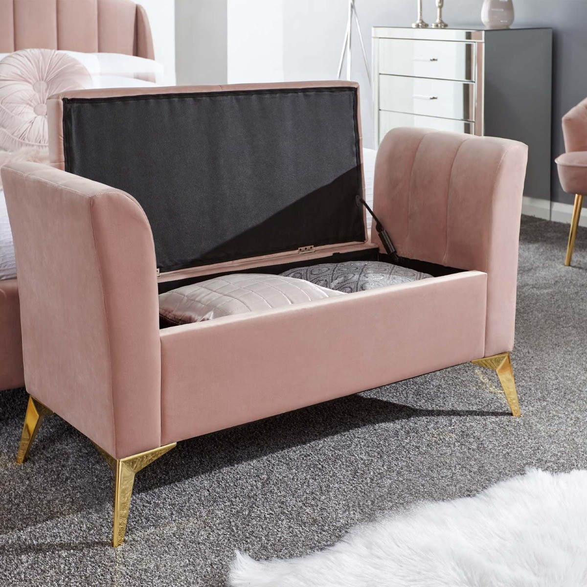 Pettine Fabric Ottoman Storage Bench - Blush Pink>