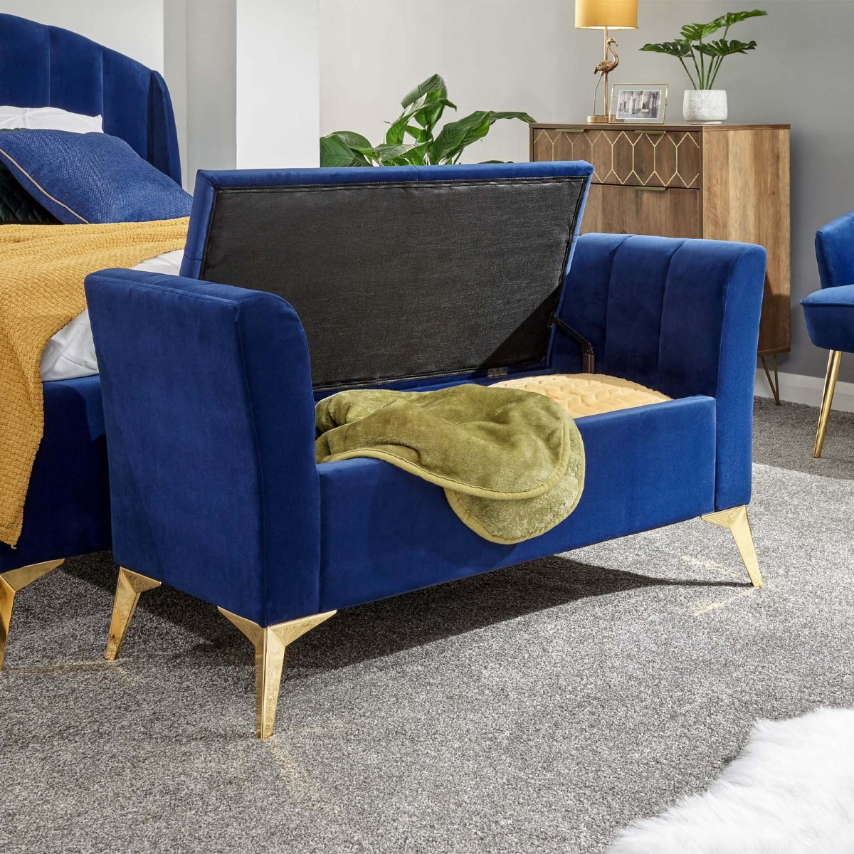 Pettine Fabric Ottoman Storage Bench - Royal Blue>