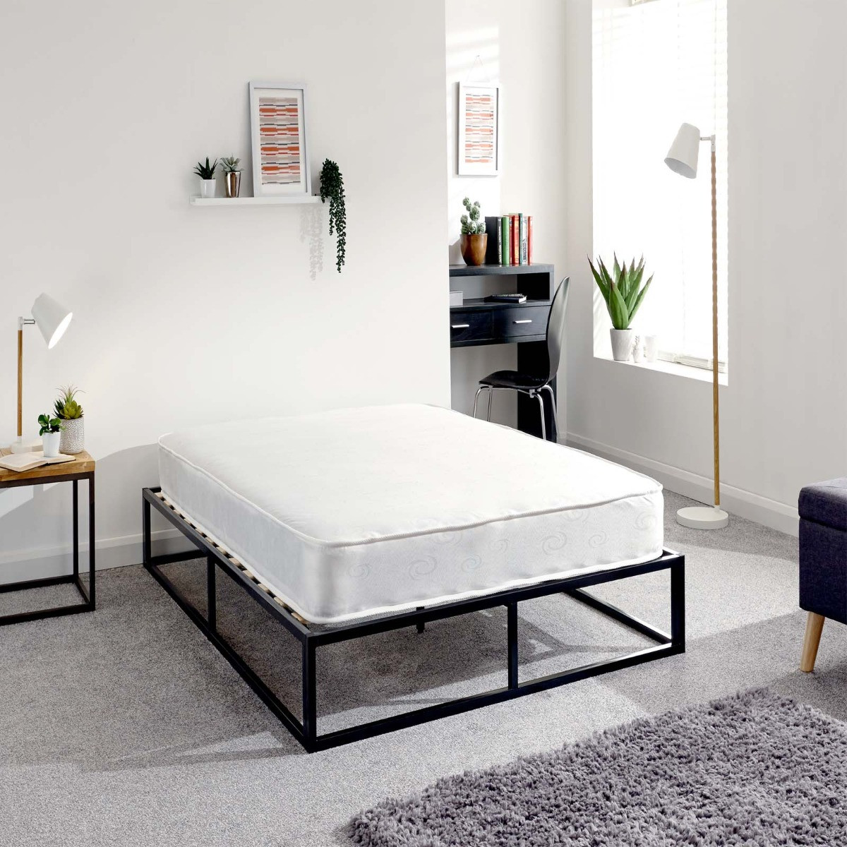 Metal Platform Bed Frame, 4ft 6 Double - Black>