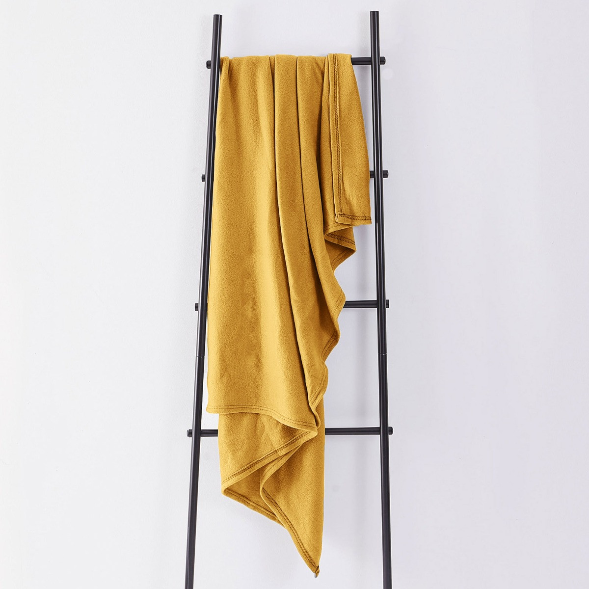Dreamscene Plain Fleece Throw, Ochre Mustard Yellow - 120 x 150cm>