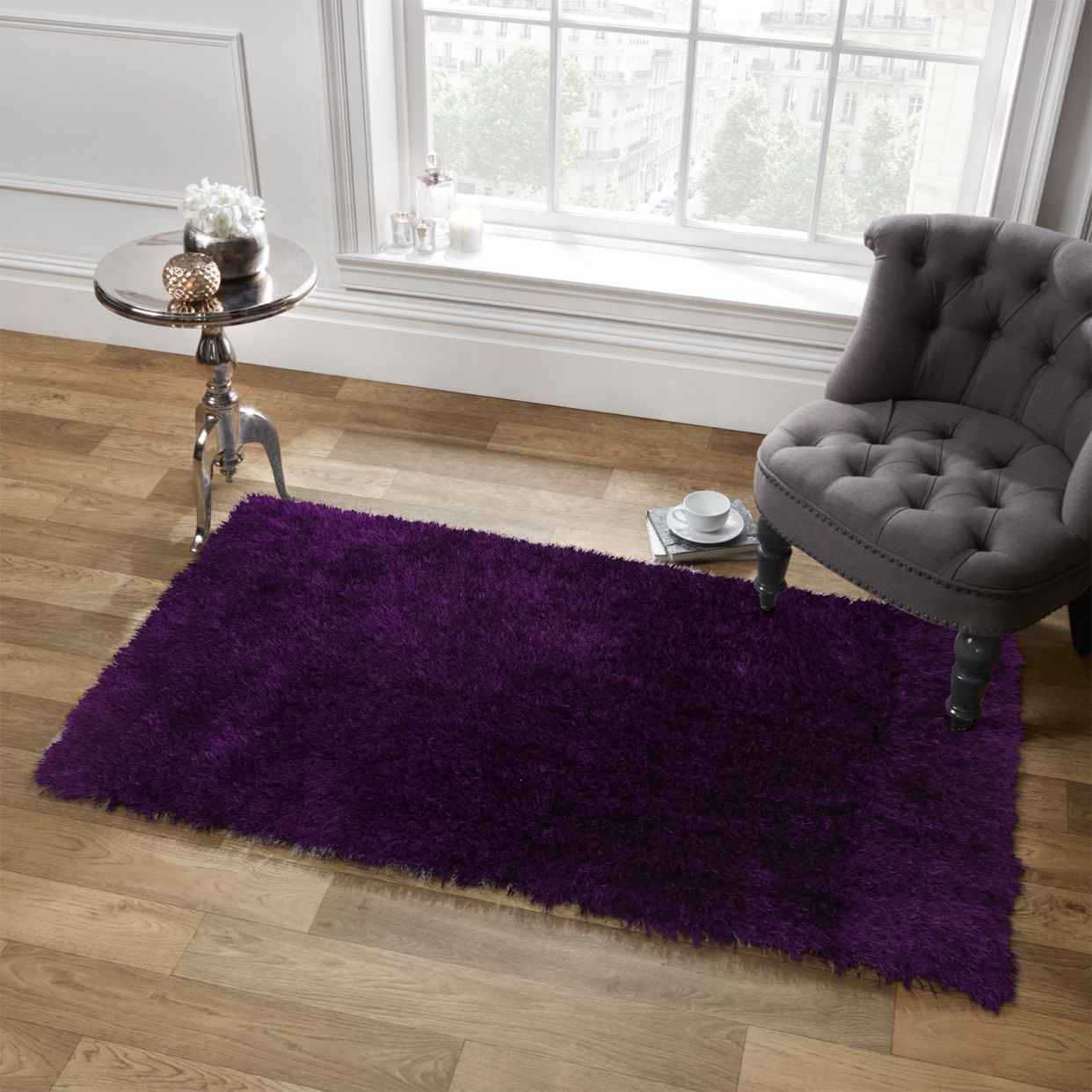 OHS Large Shaggy Soft Floor Rug 5cm Pile, Plum Purple - 160 x 230cm>