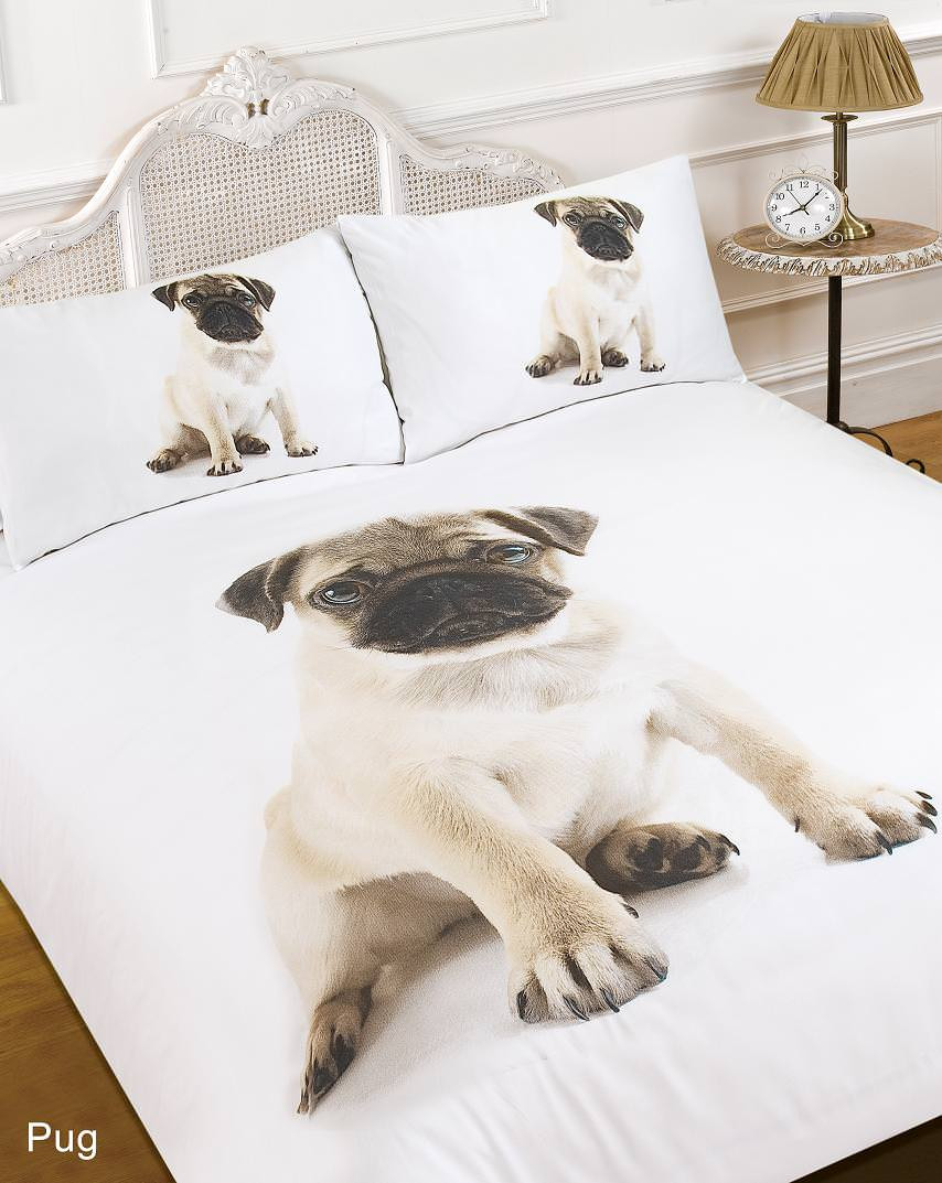 3D Pug Dog Animal Print Duvet Cover with Pillow Cases Bedding Set - Double>