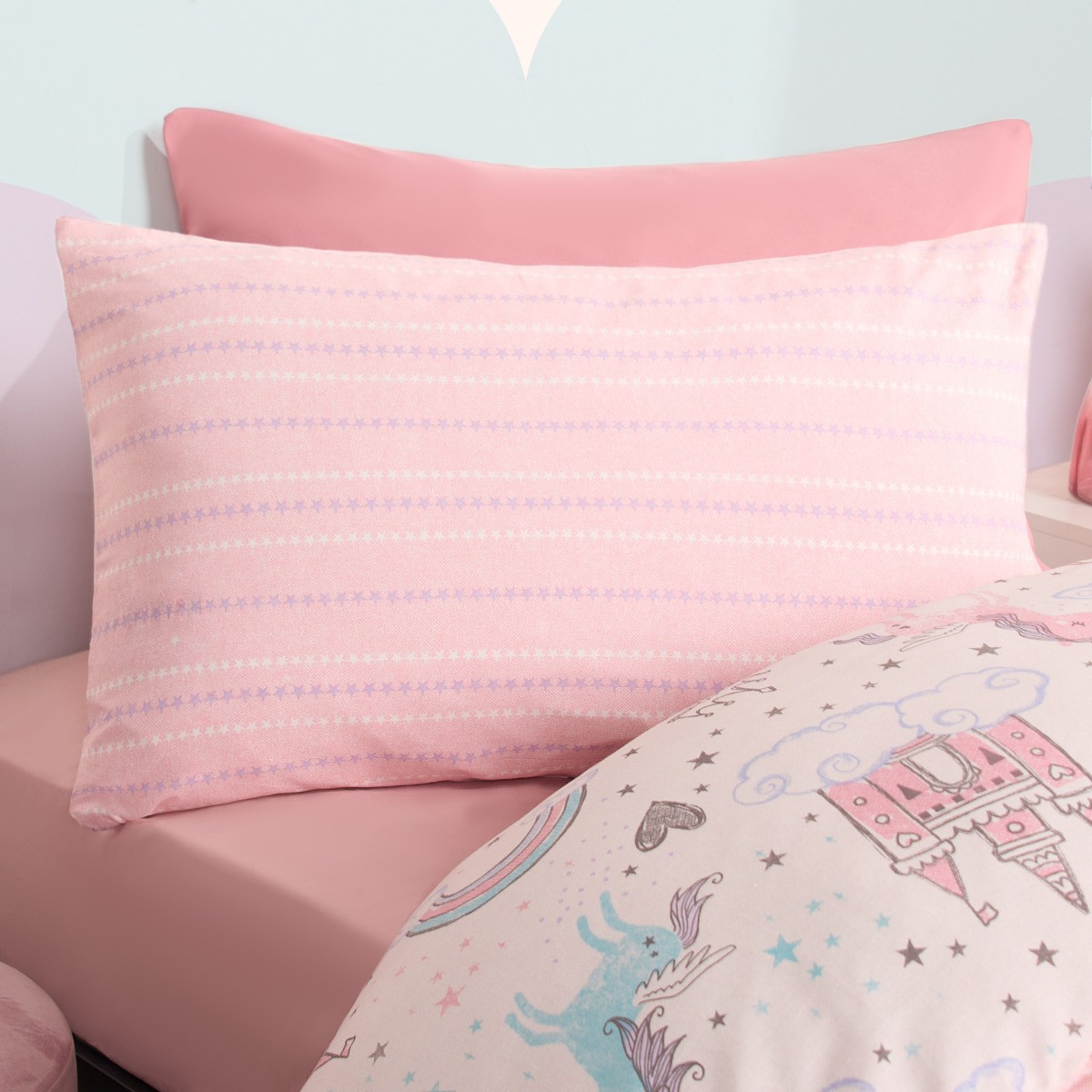 OHS Unicorn Kingdom Duvet Set, Pink - Double>