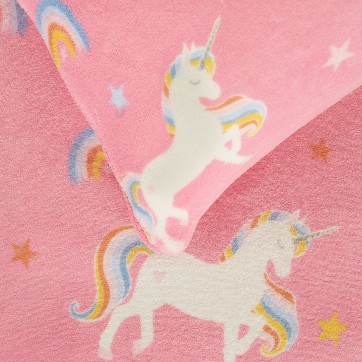 OHS Unicorn Print Fleece Duvet Set, Pink - Junior>