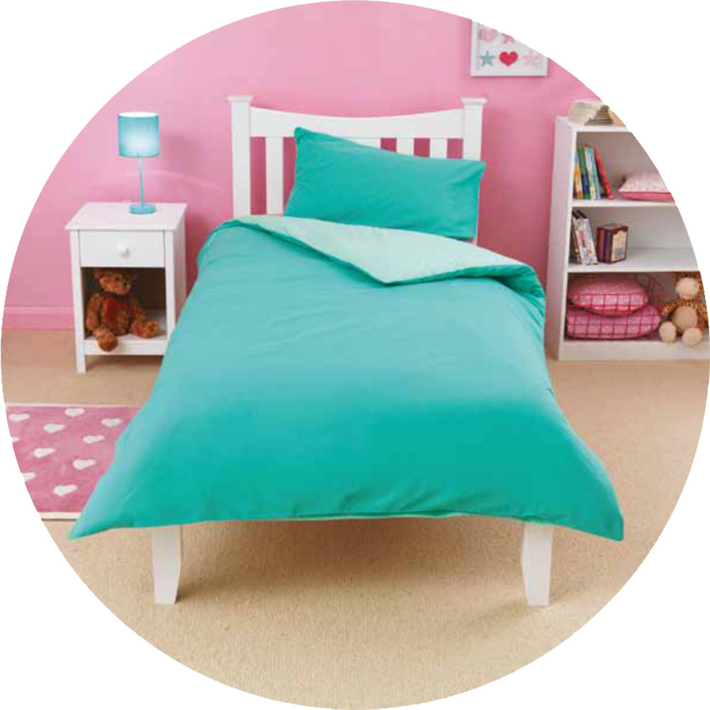 OHS Luxury 100% Cotton Reversible Duvet Cover with Pillow Case Set - Turquoise - Single>