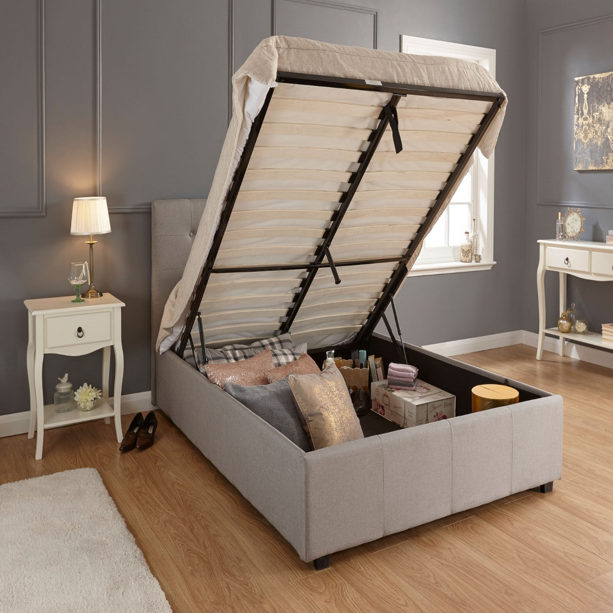 Utah Ottoman Storage Bed, 5ft King - Sundance Grey>