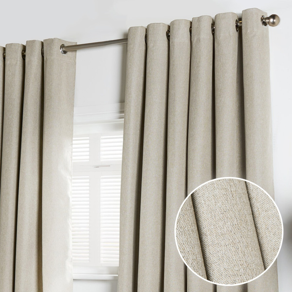 OHS Woven Texture Eyelet Ultra Blackout Curtains - Natural>