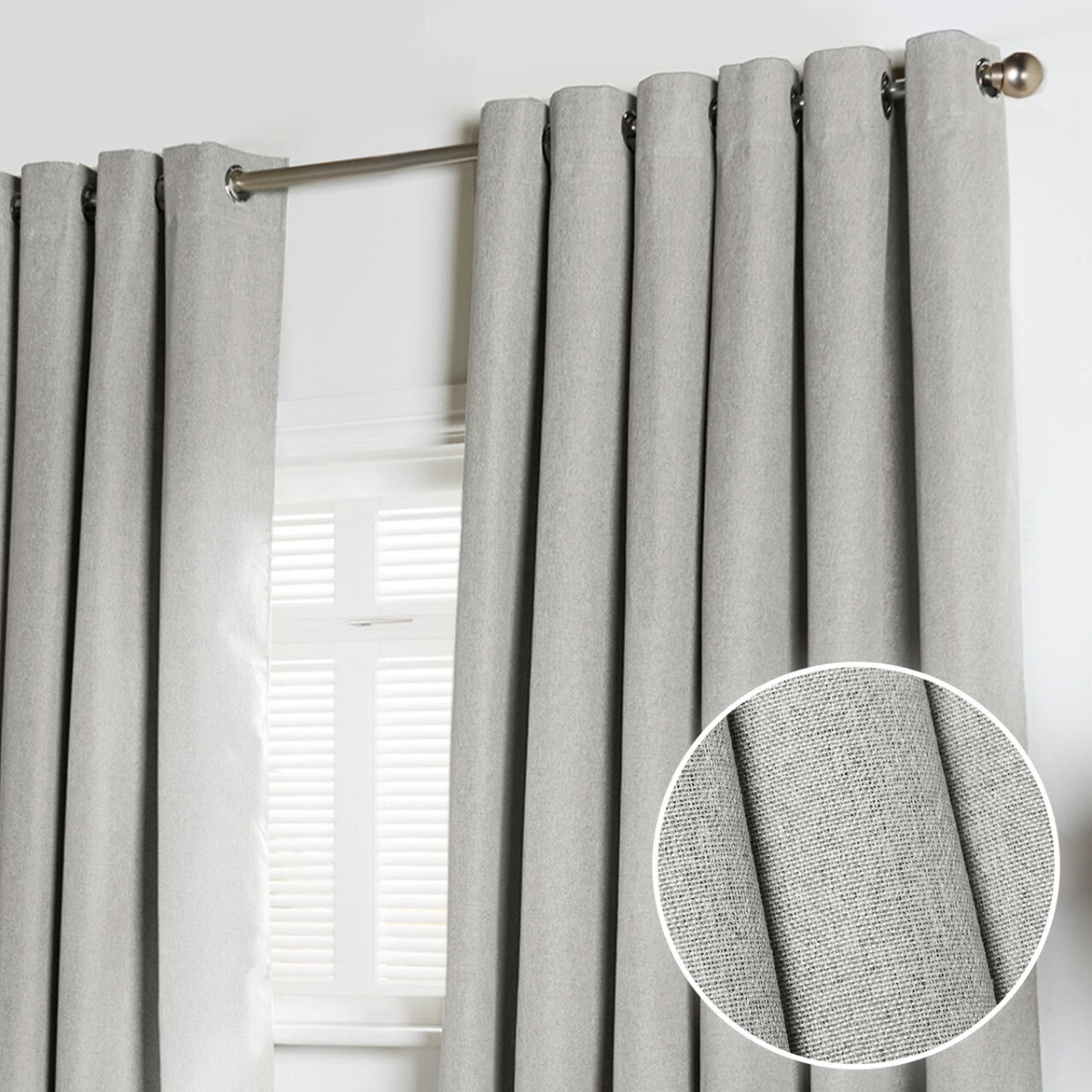 OHS Woven Texture Eyelet Ultra Blackout Curtains - Silver>