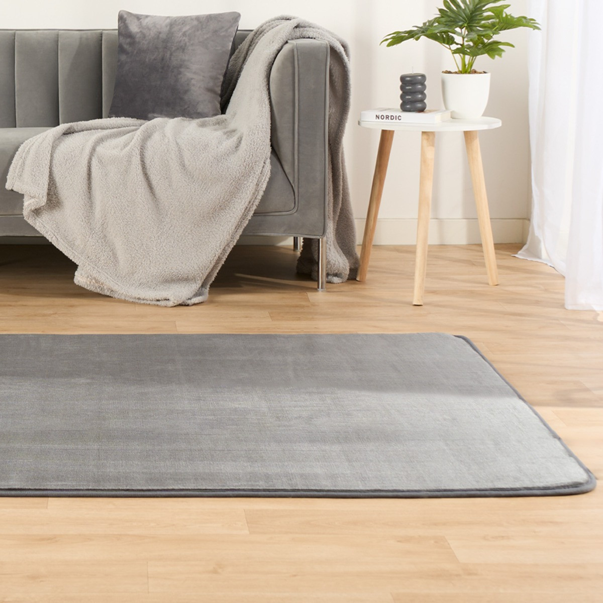 OHS Filled Microplush Rug, Charcoal - 80 x 150cm>
