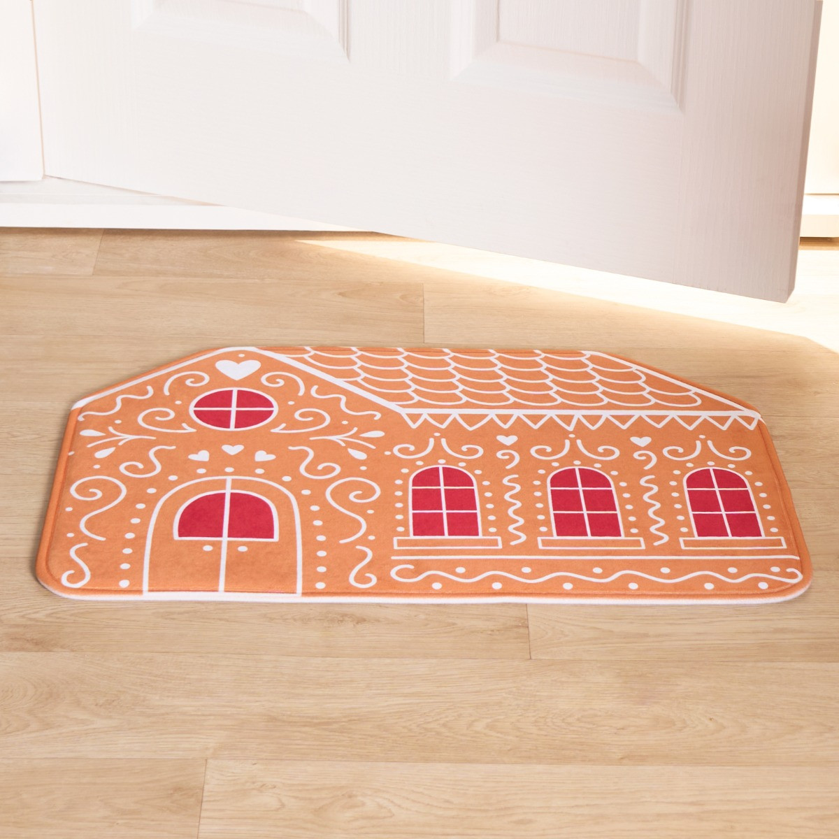 OHS Washable Christmas Gingerbread House Mat - Brown >