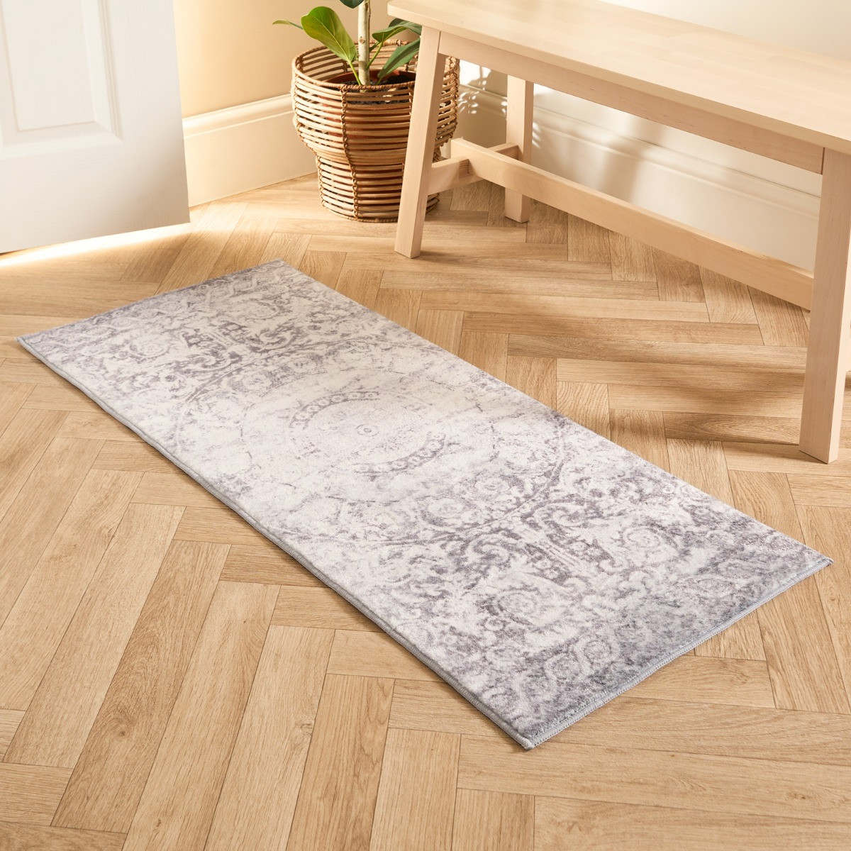 OHS Vintage Washed Flat Rug Runner - Grey>
