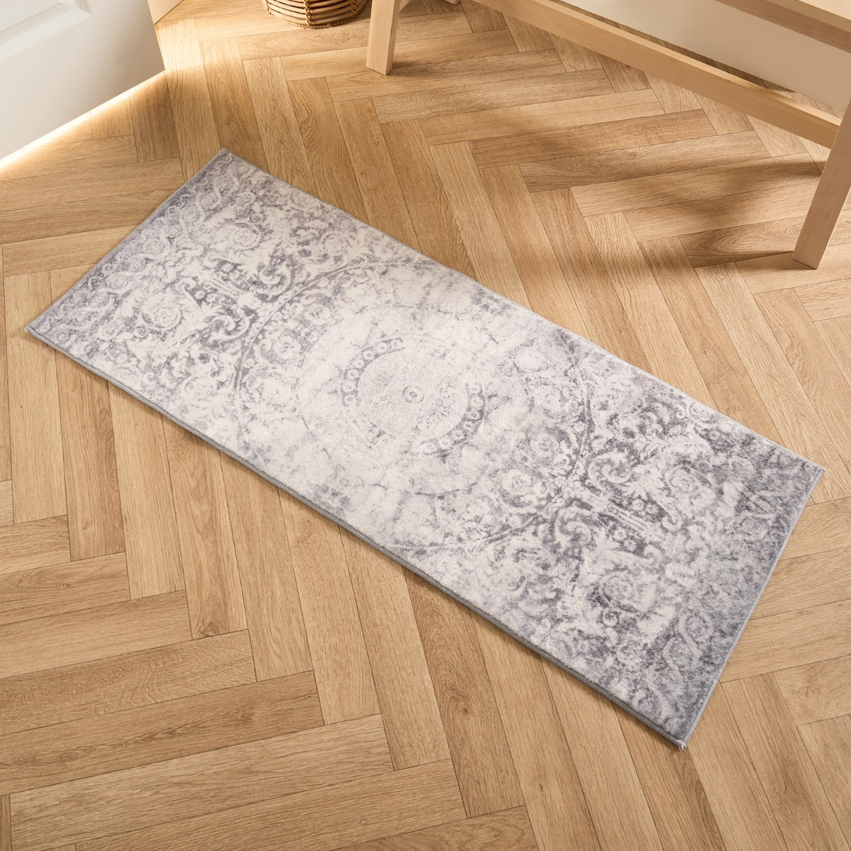 OHS Vintage Washed Flat Rug Runner - Grey>