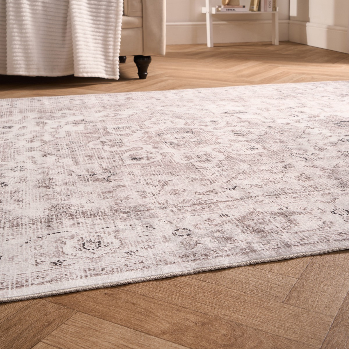 OHS Washable Vintage Printed Rug, Natural - 120 x 170 cm>