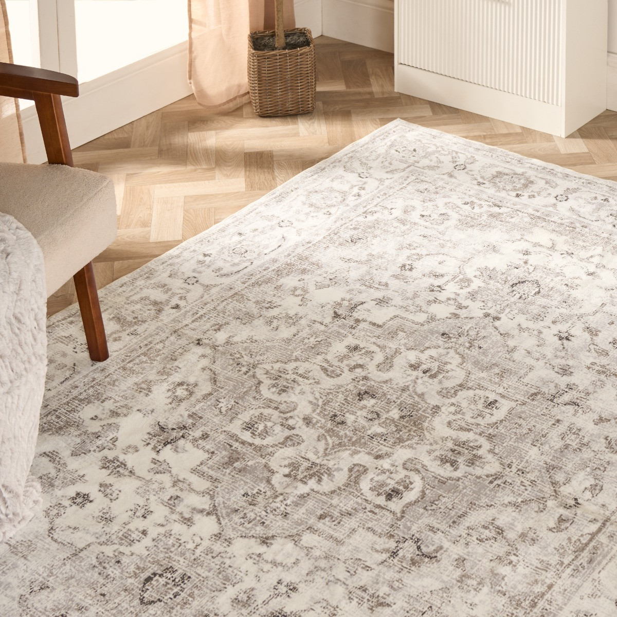 OHS Washable Vintage Printed Rug, Natural - 120 x 170 cm>