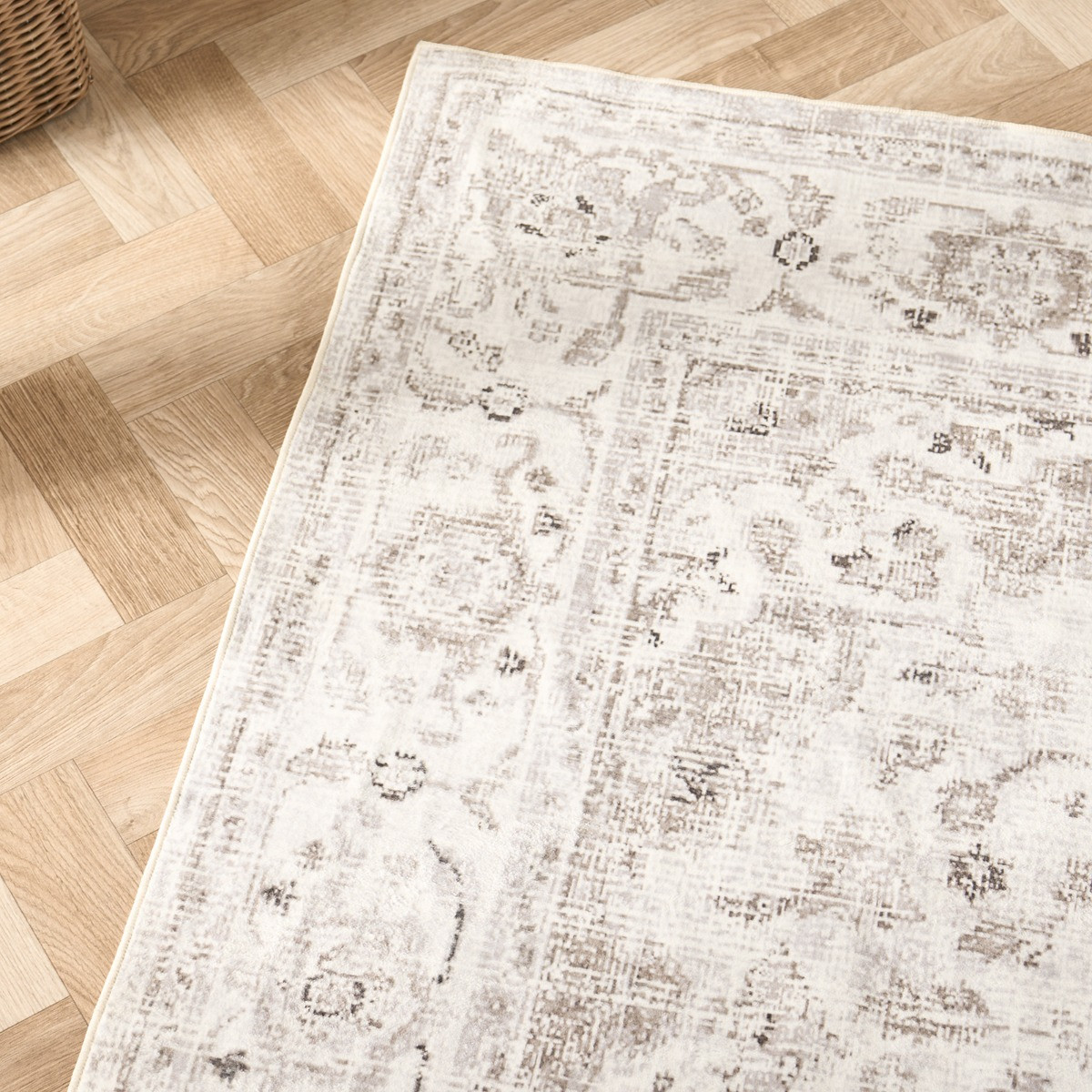 OHS Washable Vintage Printed Rug, Natural - 120 x 170 cm>