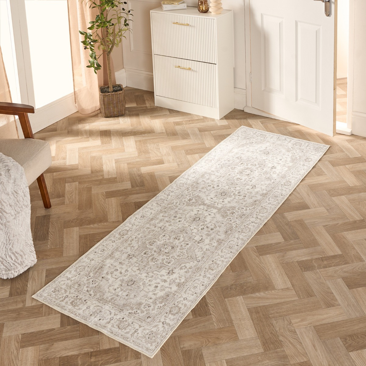 OHS Washable Vintage Printed Runner - Natural>