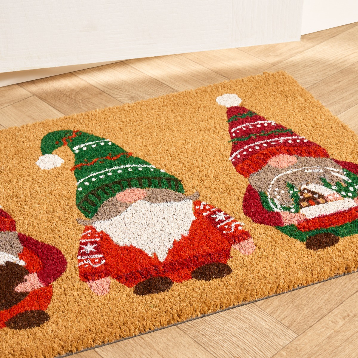 OHS Christmas Gonk Print Coir Mat - Natural>