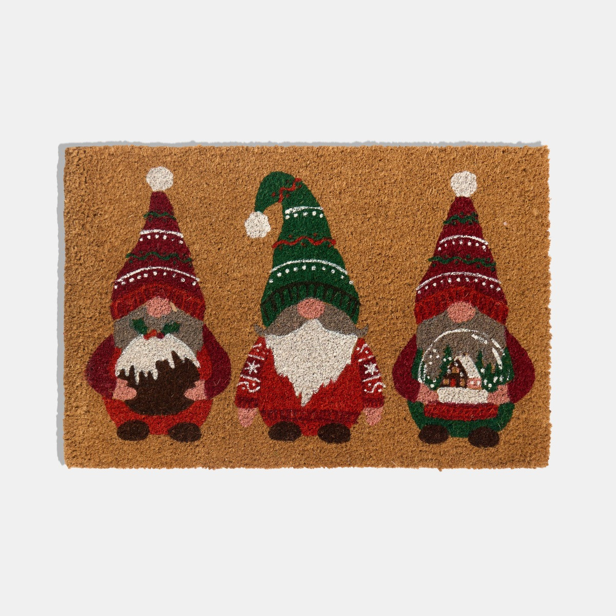 OHS Christmas Gonk Print Coir Mat - Natural>