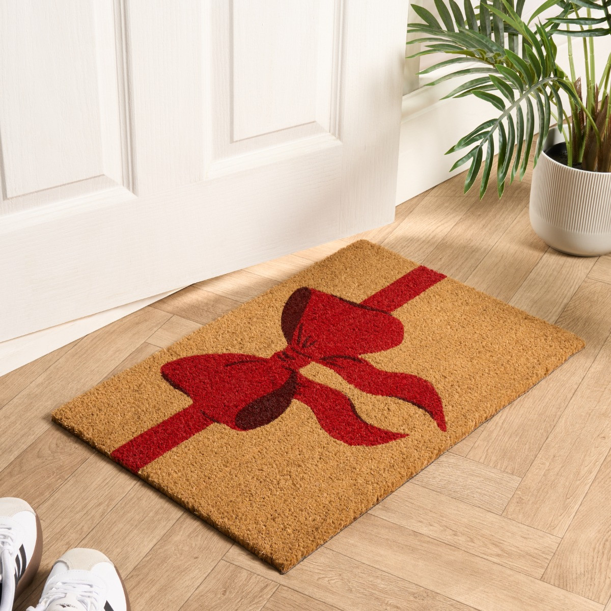 OHS Bow Print Coir Mat - Natural/Red >