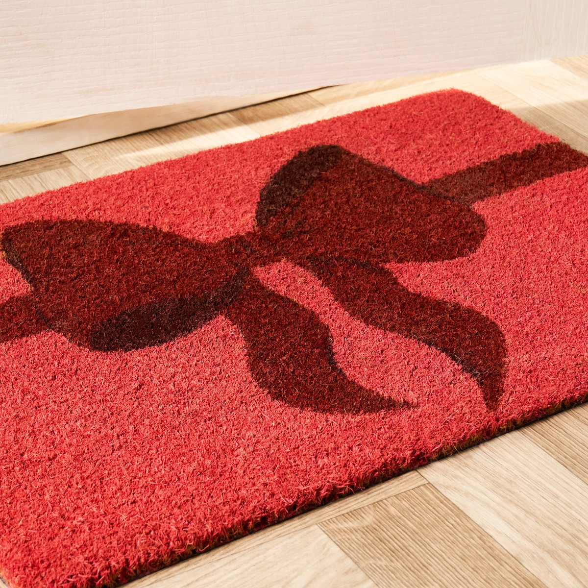 OHS Bow Print Coir Mat - Pink/Red >