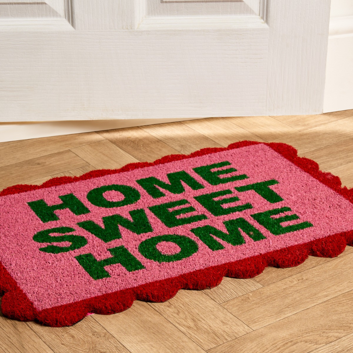 OHS Scallop Edge Home Sweet Home Printed Coir Mat -  Pink/Red>