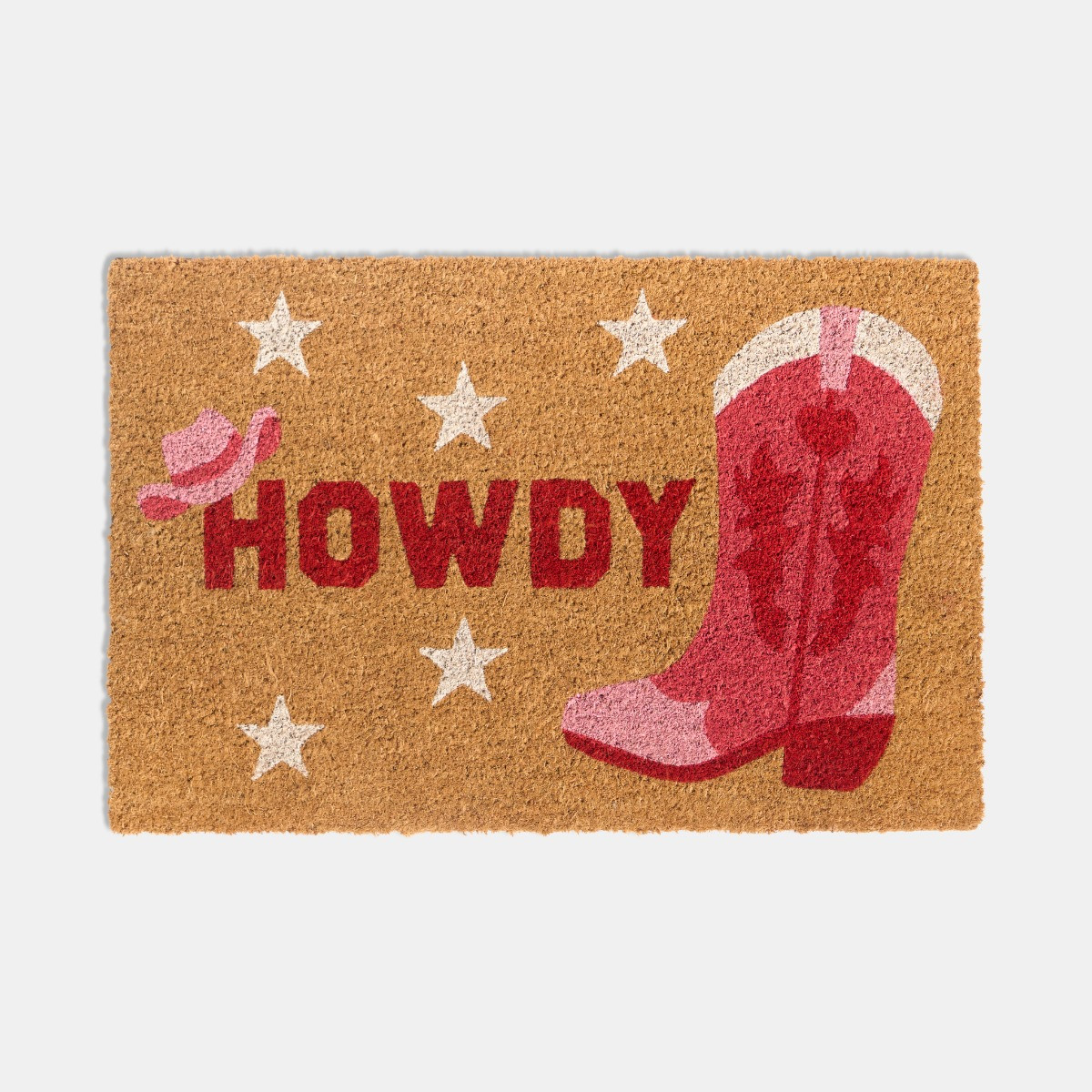 OHS Howdy Cowboy Print Coir Mat - Pink/Natural>