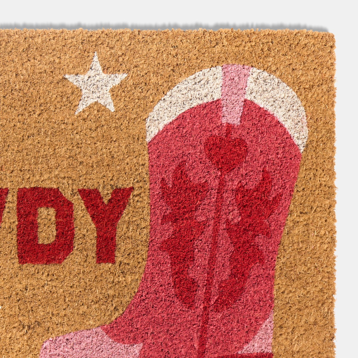 OHS Howdy Cowboy Print Coir Mat - Pink/Natural>