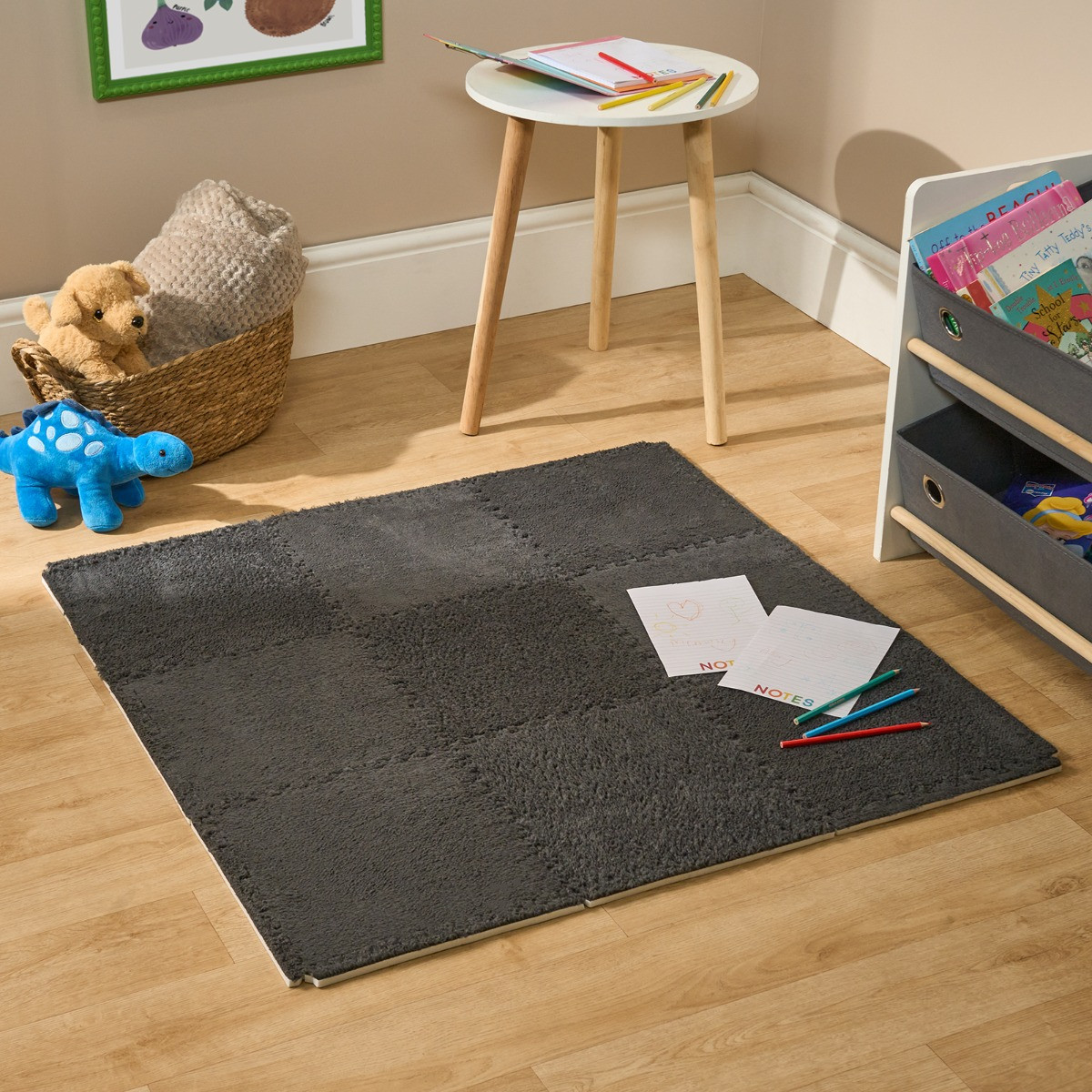 OHS 9 Piece Interlocking Teddy Tiles - Charcoal>