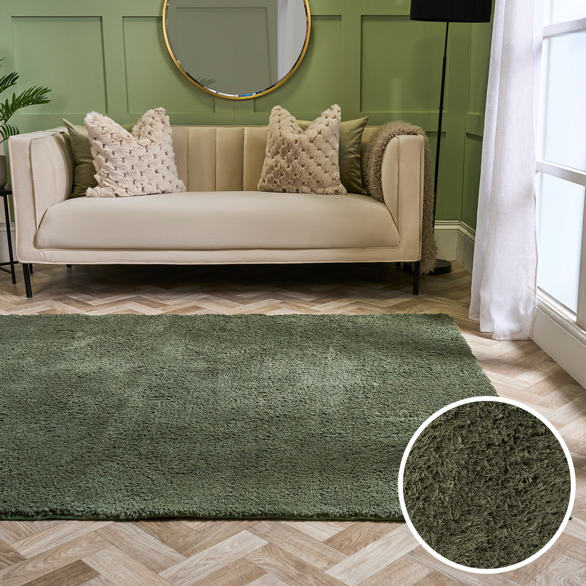 OHS Cosy Teddy Rug, Woodland Green - 120 x 170cm>