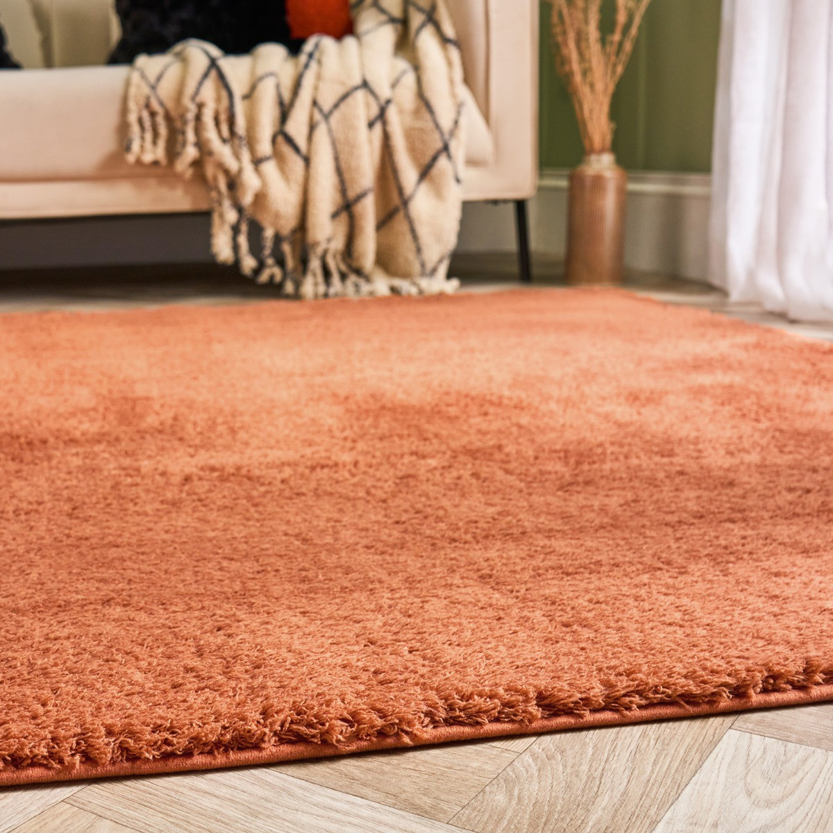 OHS Cosy Teddy Rug, Rust - 120 x 170cm>