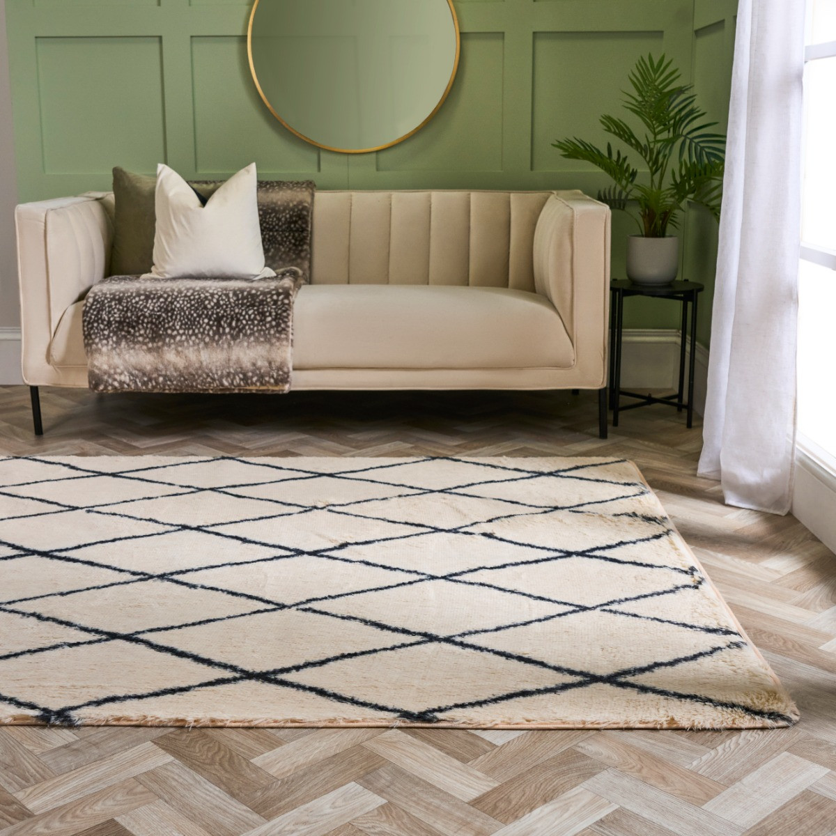 OHS Printed Fluffy Simple Geometric Rug, Monochrome - 80 x 150cm>
