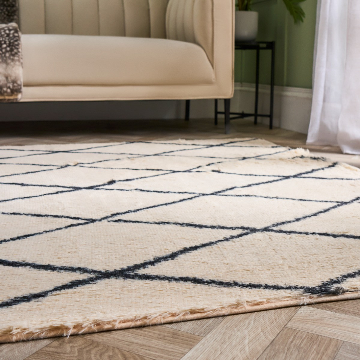 OHS Printed Fluffy Simple Geometric Rug, Monochrome - 160 x 230cm>