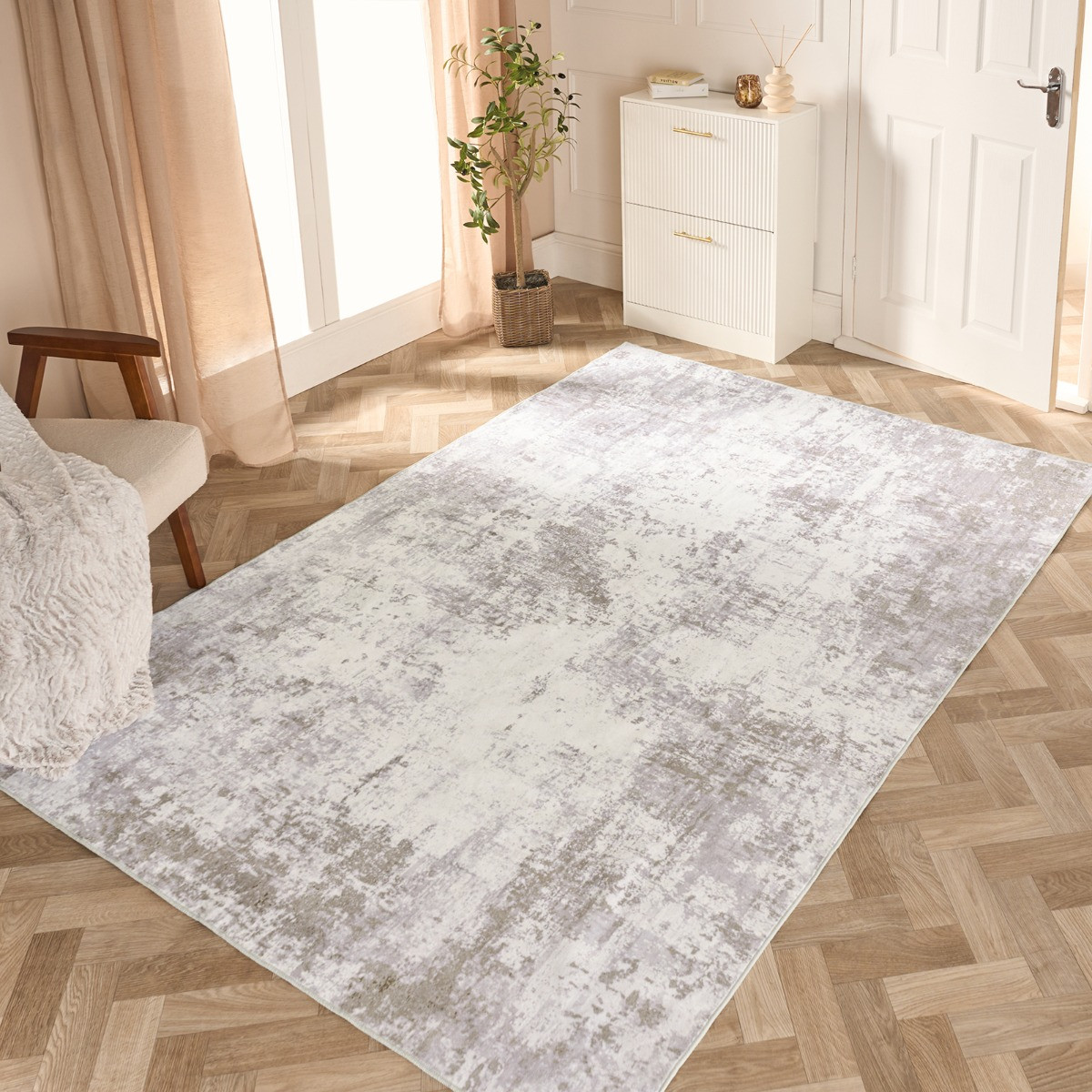 OHS Washable Abstract Printed Rug - Natural>