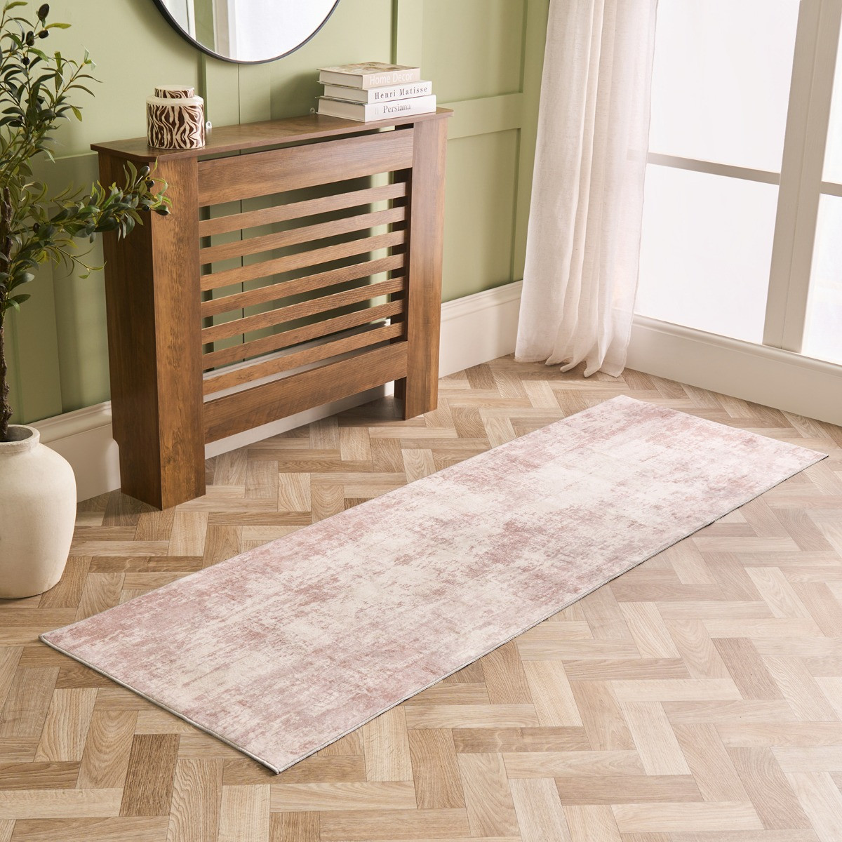 OHS Washable Abstract Printed Runner - Natural>