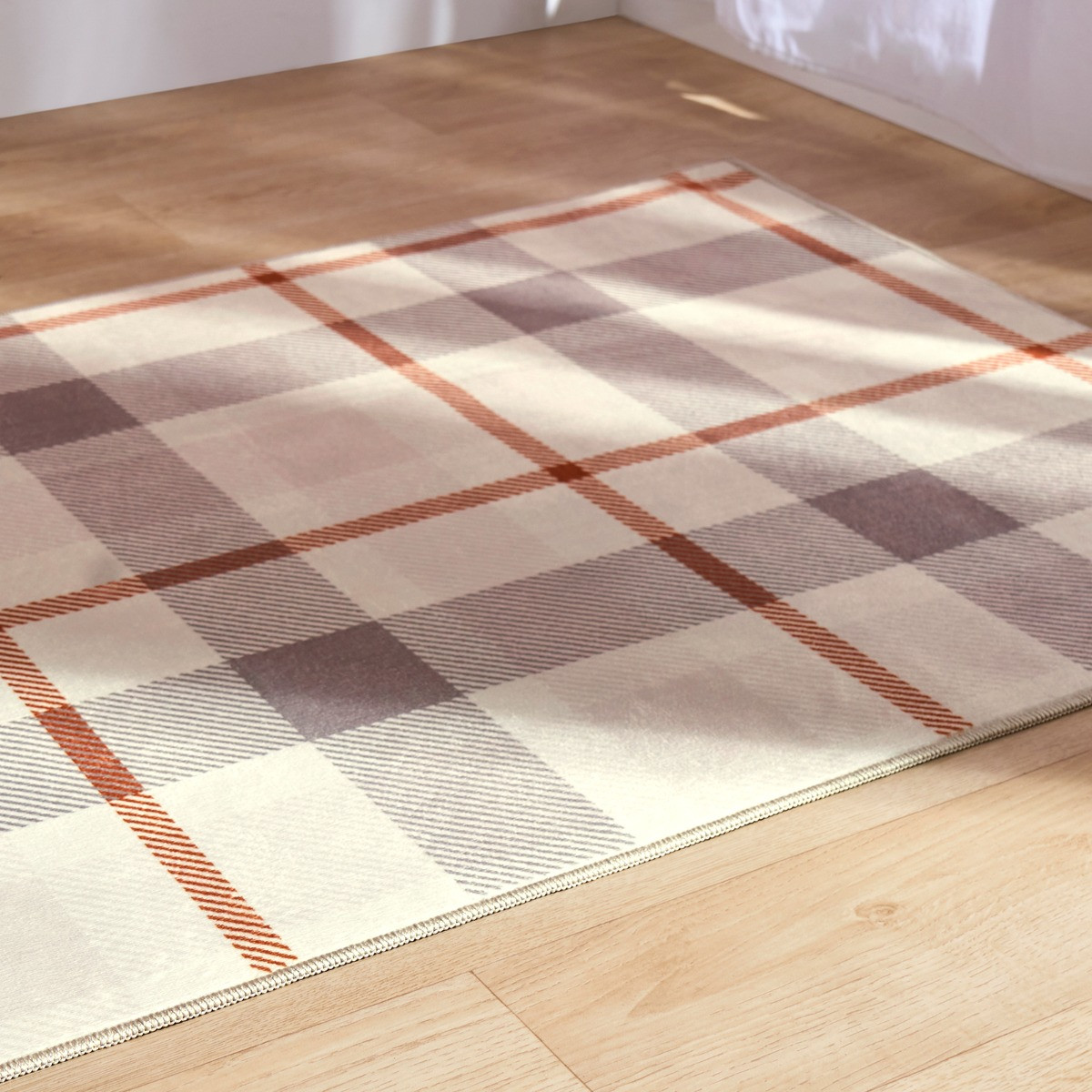 OHS Printed Washable Check Runner - Rust/Natural >