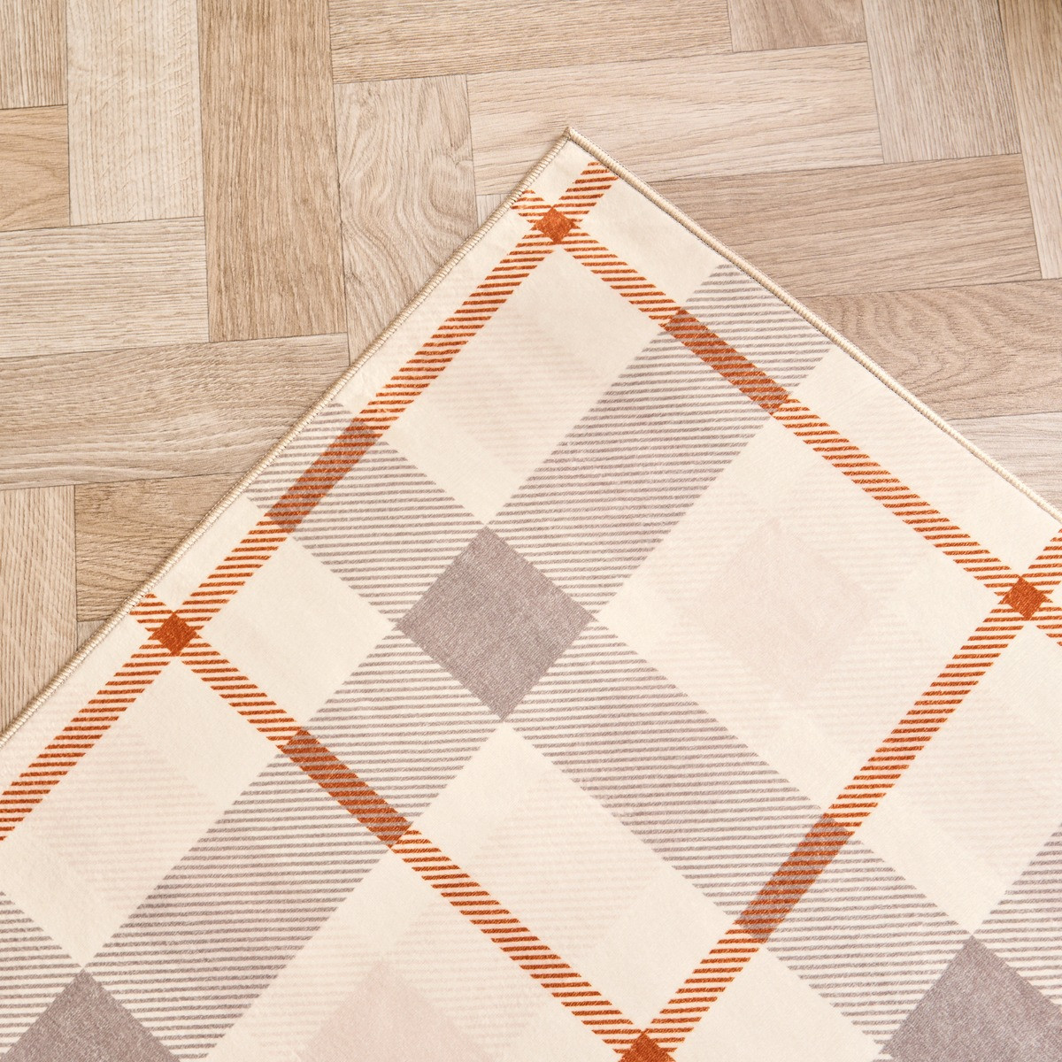 OHS Printed Washable Check Runner - Rust/Natural >