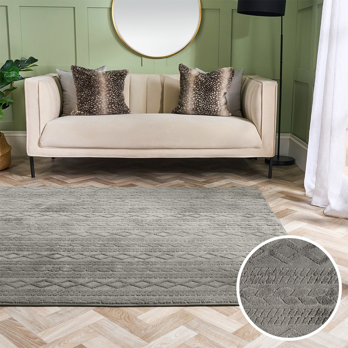 OHS Jacquard Cable Knit Rug - Grey>