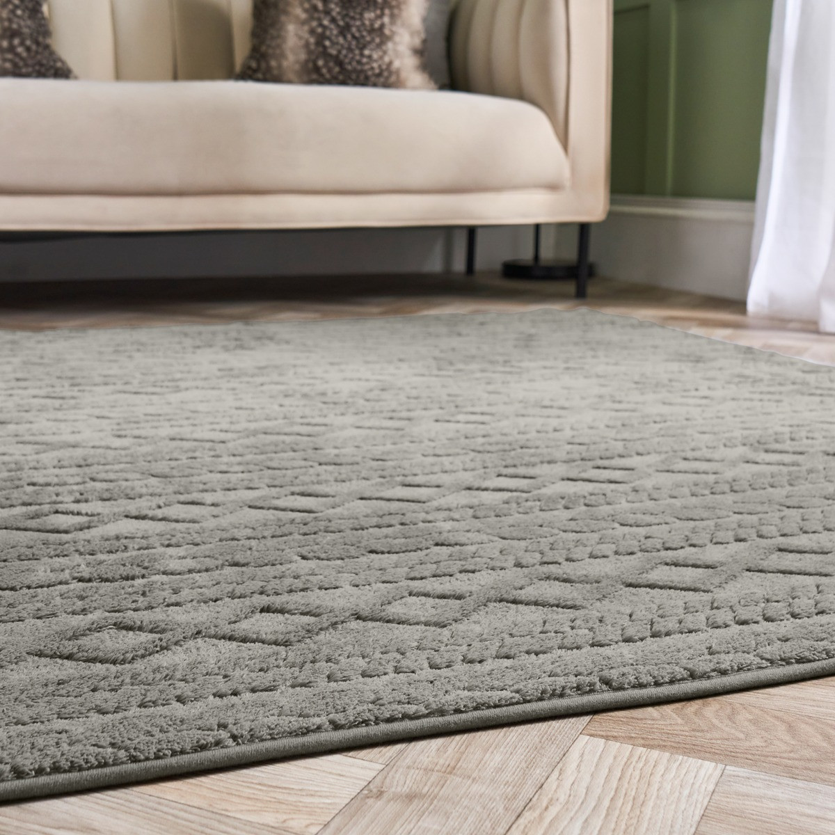OHS Jacquard Cable Knit Rug, Grey - 160 x 230cm>