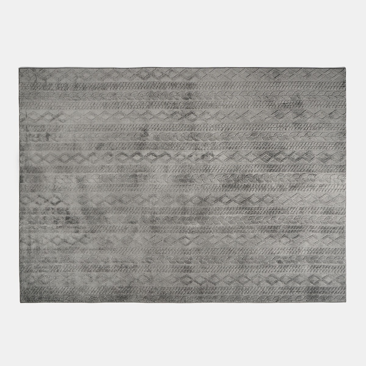 OHS Jacquard Cable Knit Rug, Grey - 80 x 150cm>