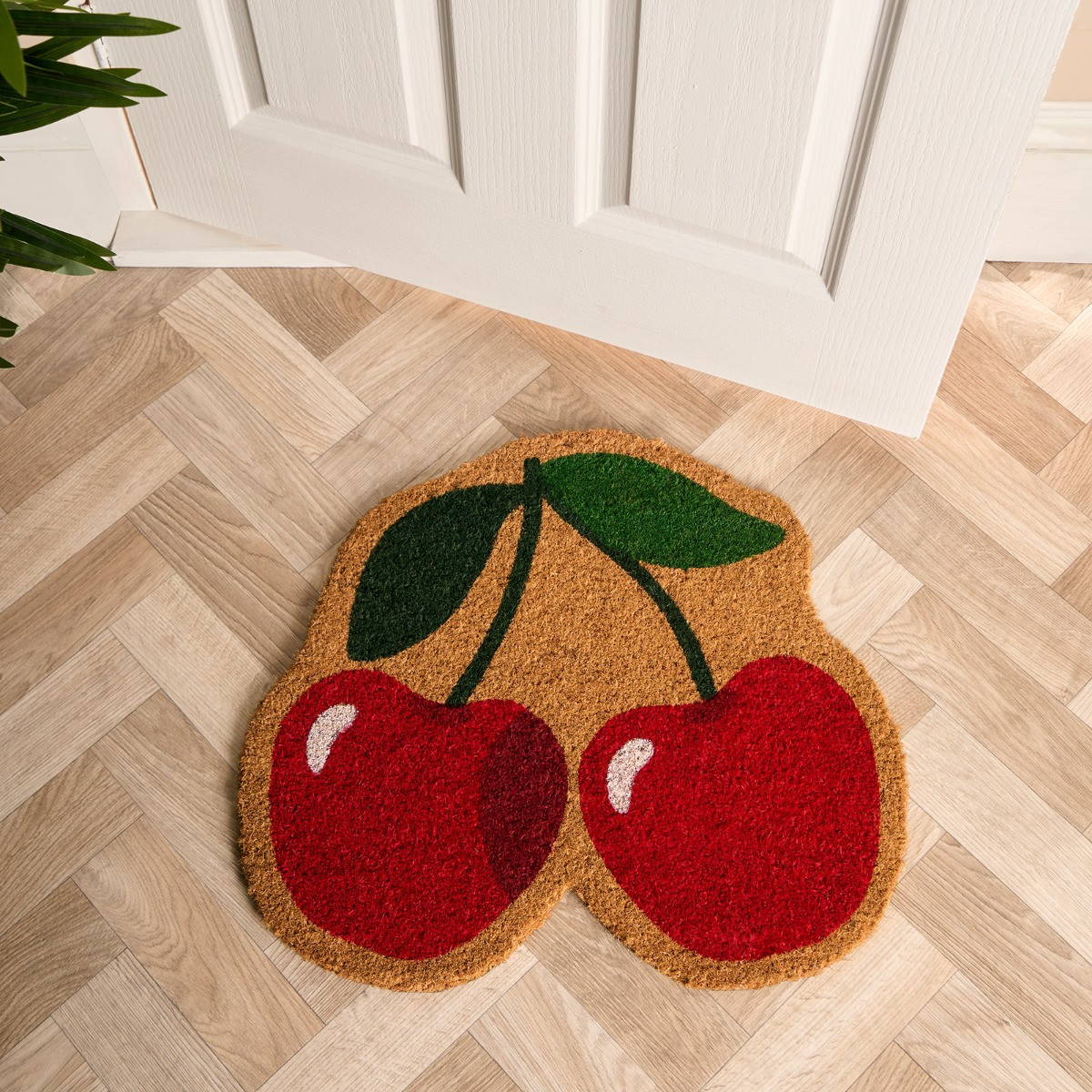 OHS Cherry Shape Print Coir Mat -  Red/Natural>