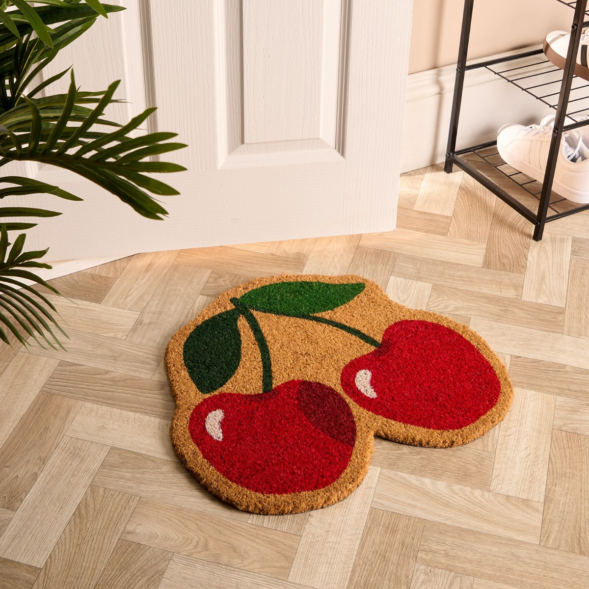 OHS Cherry Shape Print Coir Mat -  Red/Natural>