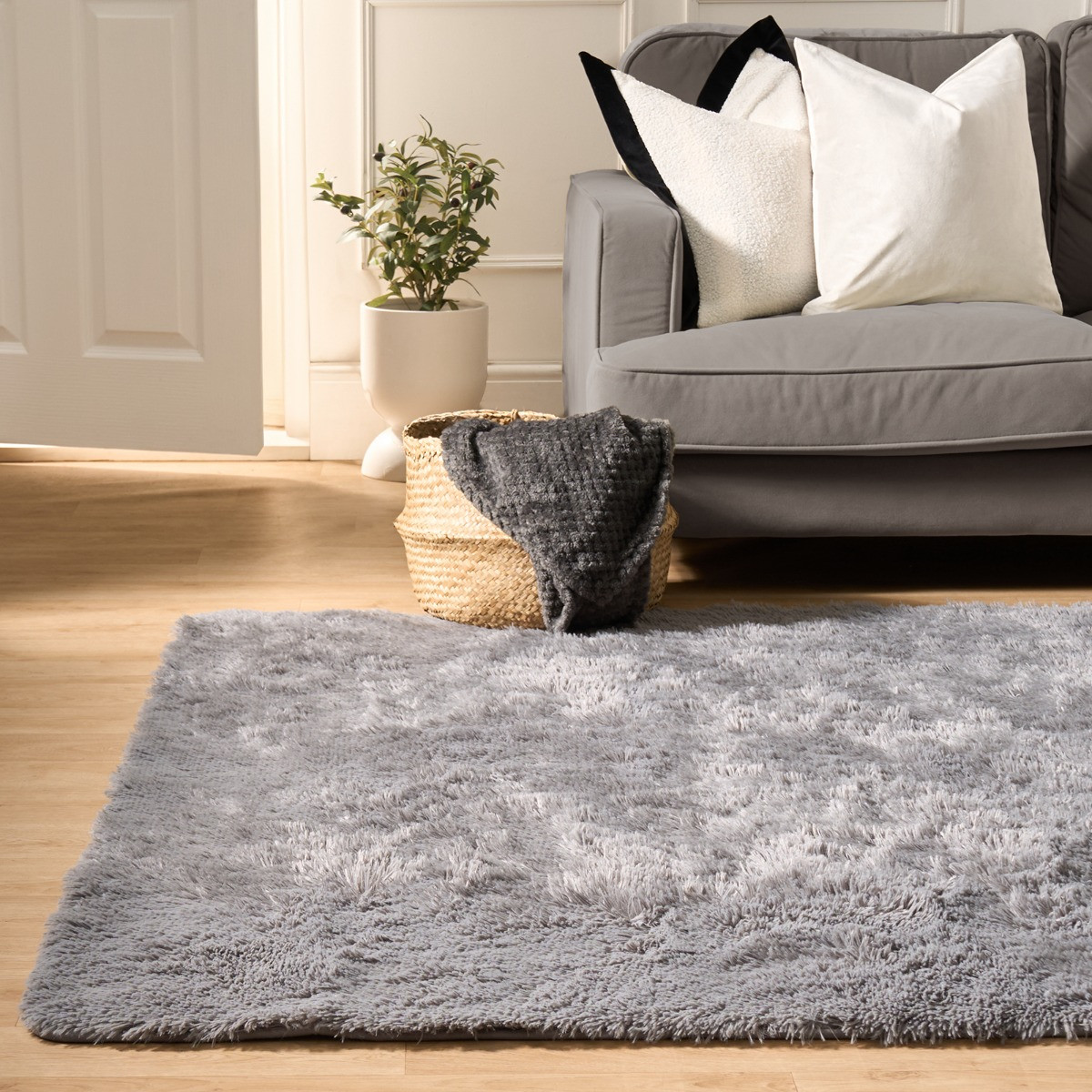 OHS Soft Fluffy Rug, Grey - 120 x 170cm>