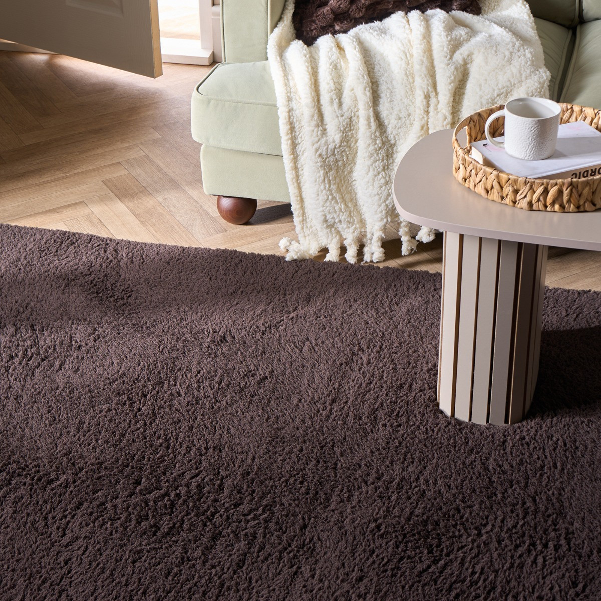 OHS Cosy Teddy Rug - Brown>