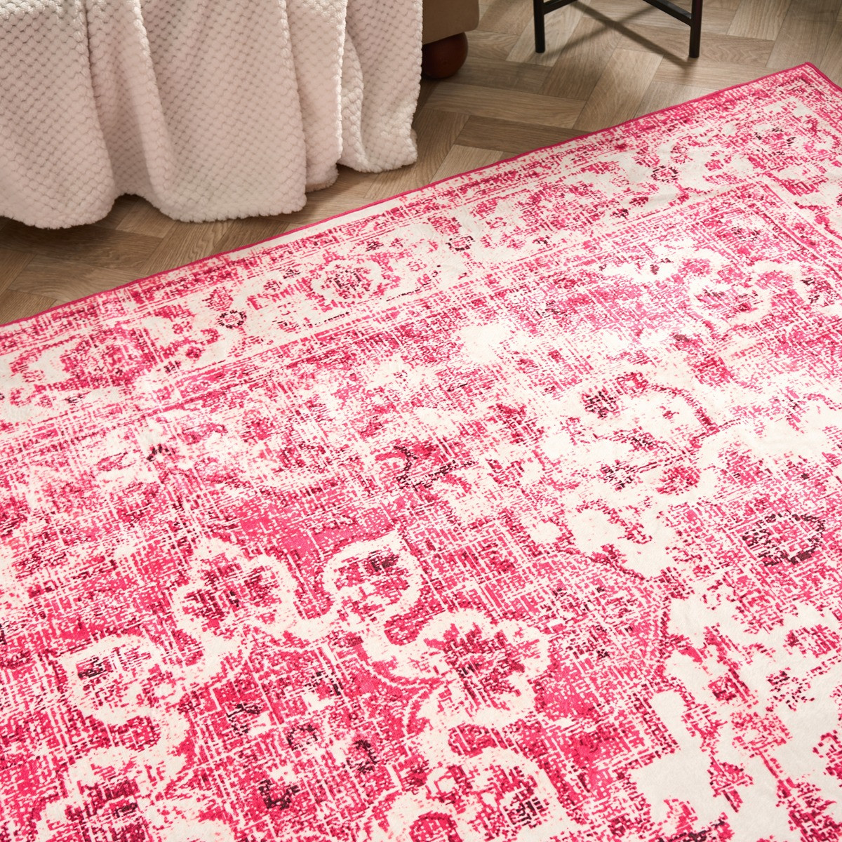 OHS Washable Vintage Printed Rug, Pink - 80 x 150cm>
