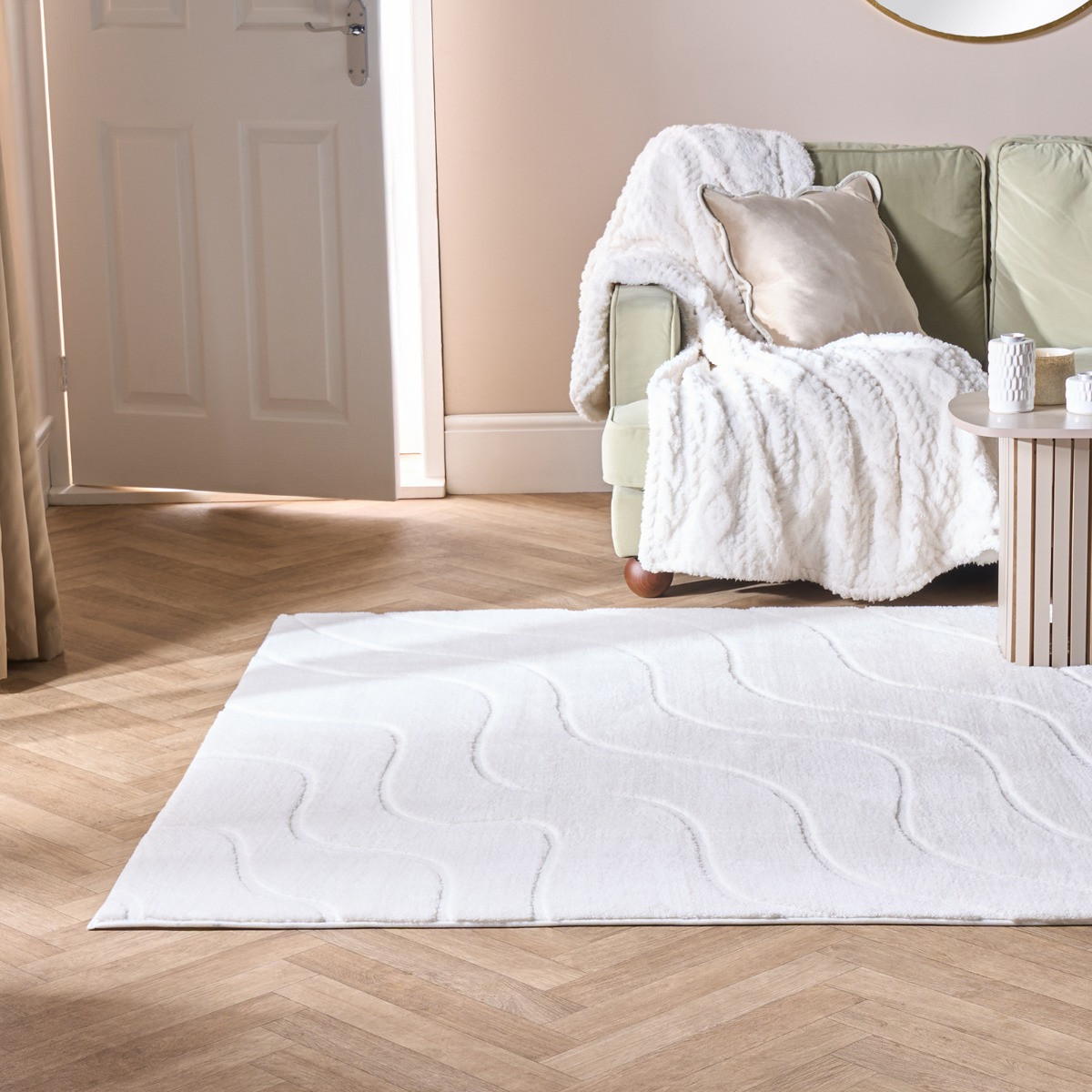 OHS Tufted Waves Rug, Ivory - 80 x 150cm