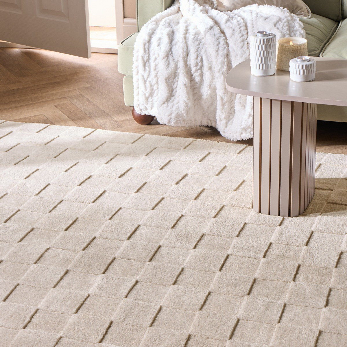 OHS Checker Board Rug, Stone - 80 x 150cm>