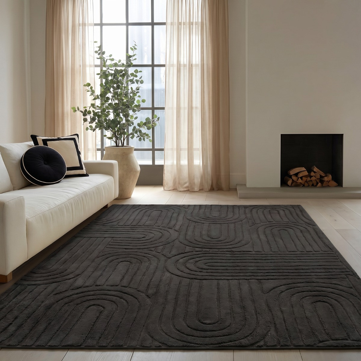 OHS Tufted Arches Rug, Black - 160 x 230cm>