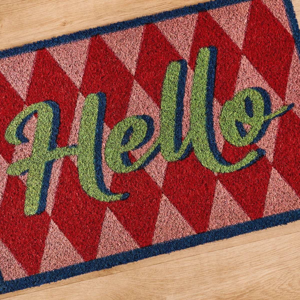 OHS Hello Printed Coir Mat - Pink/Red>