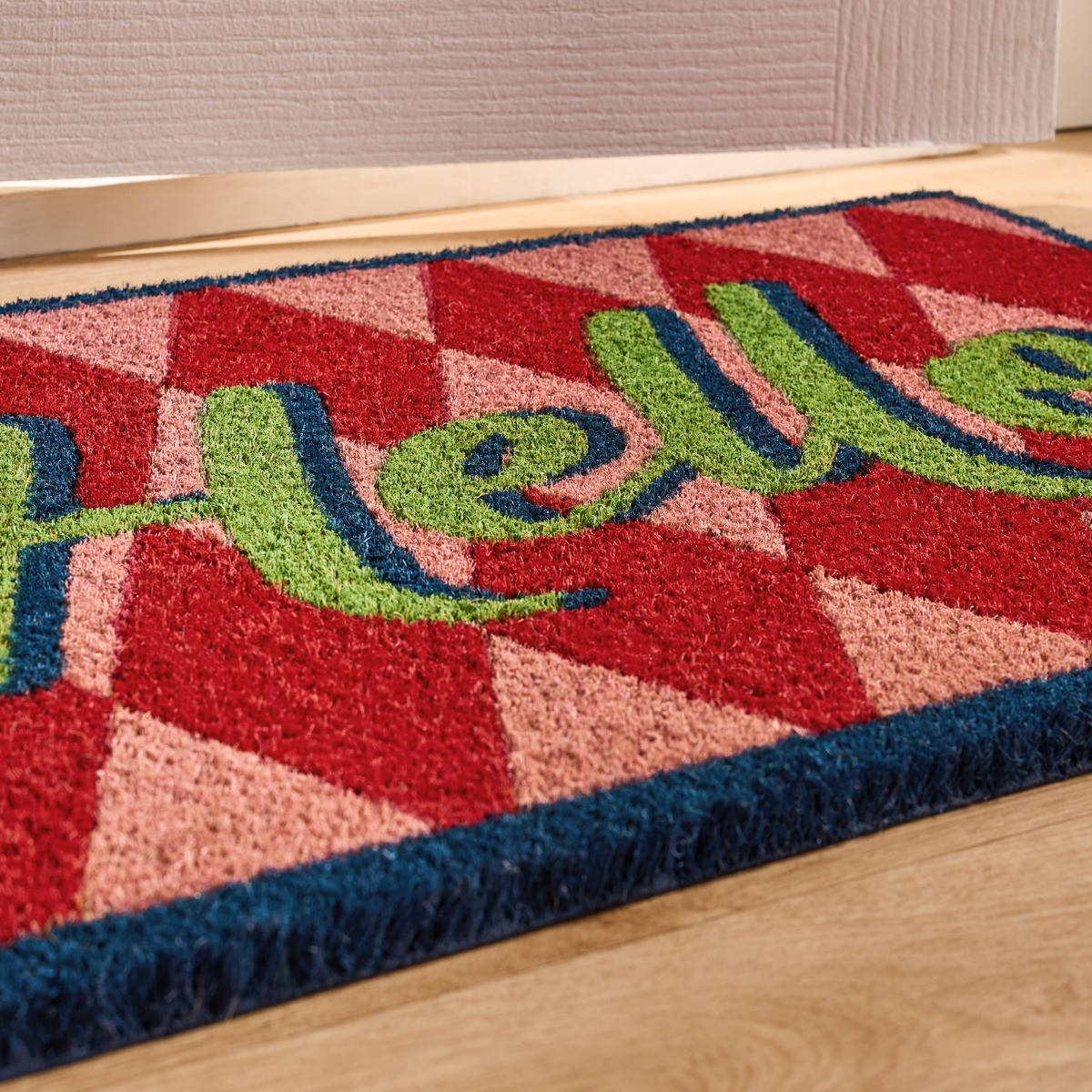 OHS Hello Printed Coir Mat - Pink/Red>